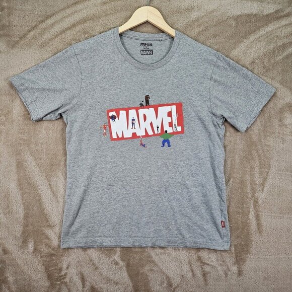 Marvel x Uniqlo UTGP 2018 Shirt Men's Sz L Gray Avengers Iron Man Spiderman Hulk - Picture 1 of 10